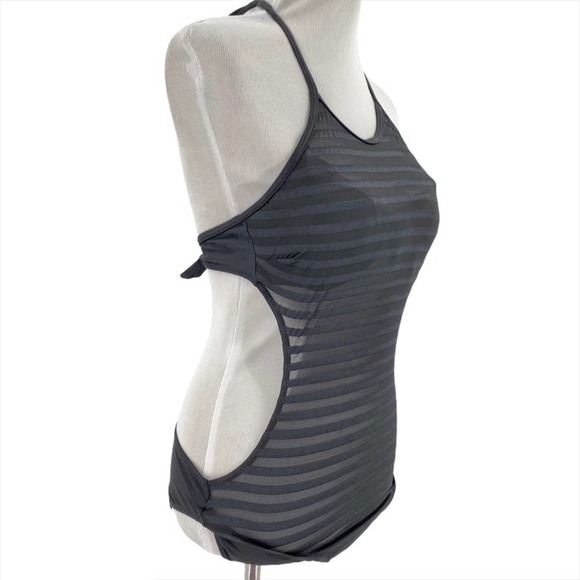 NEW Selfiego Black Mesh Stripe One Piece Swimsuit - Picture 4 of 10